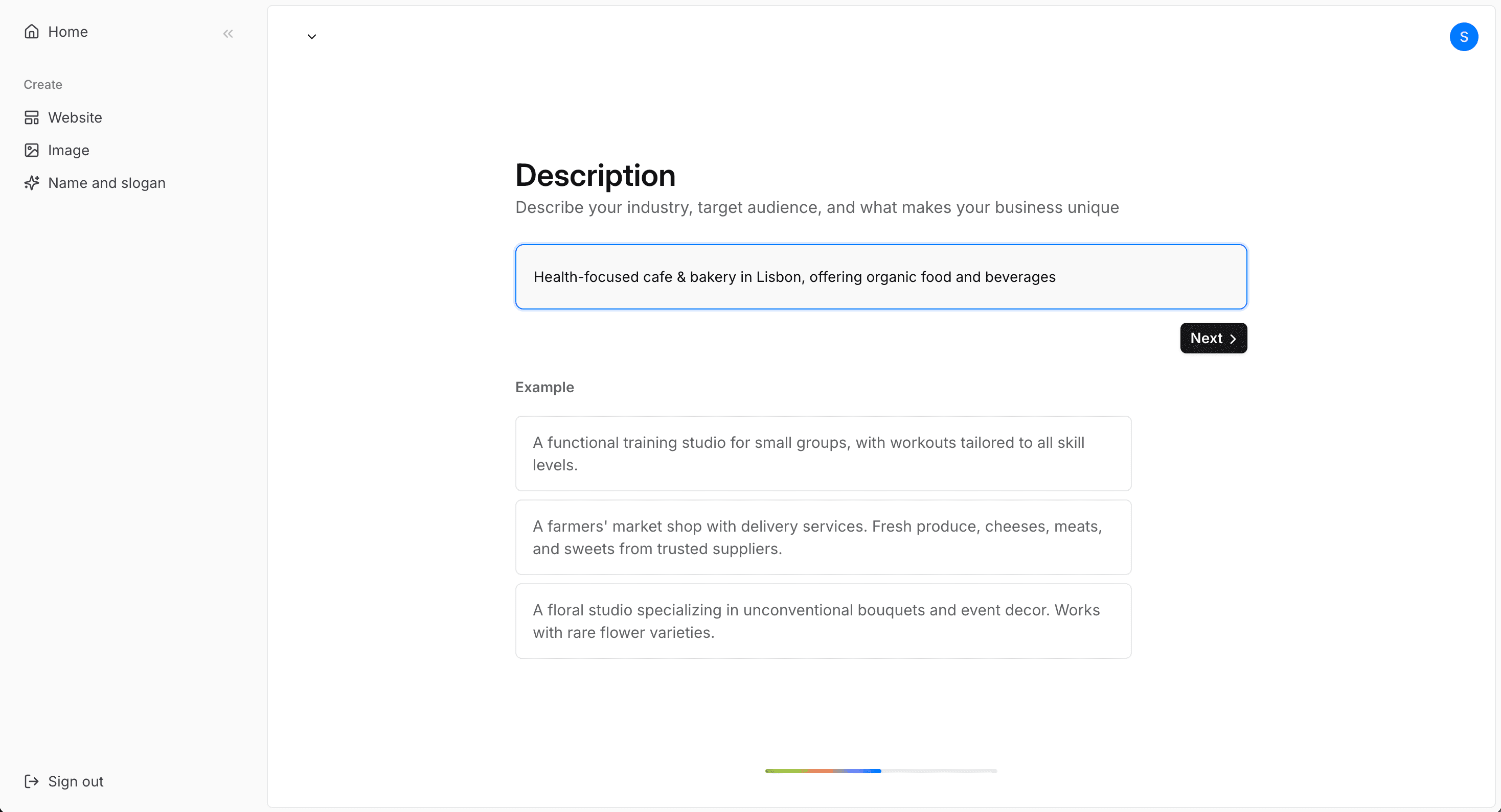 Start by entering a brief description of your business.