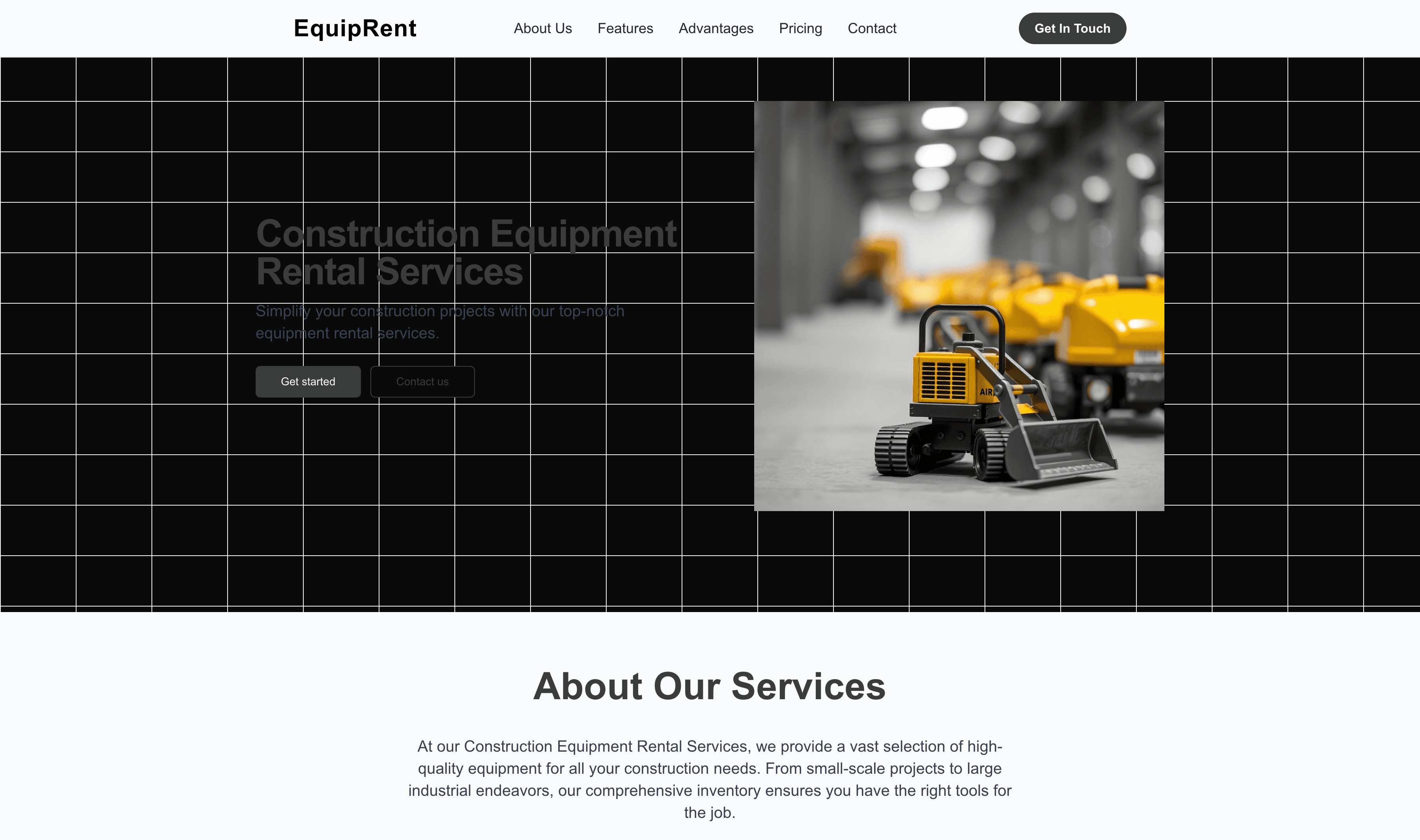 Transform a Construction Equipment Rental Services (Minimal) Website Template into Website in Minutes