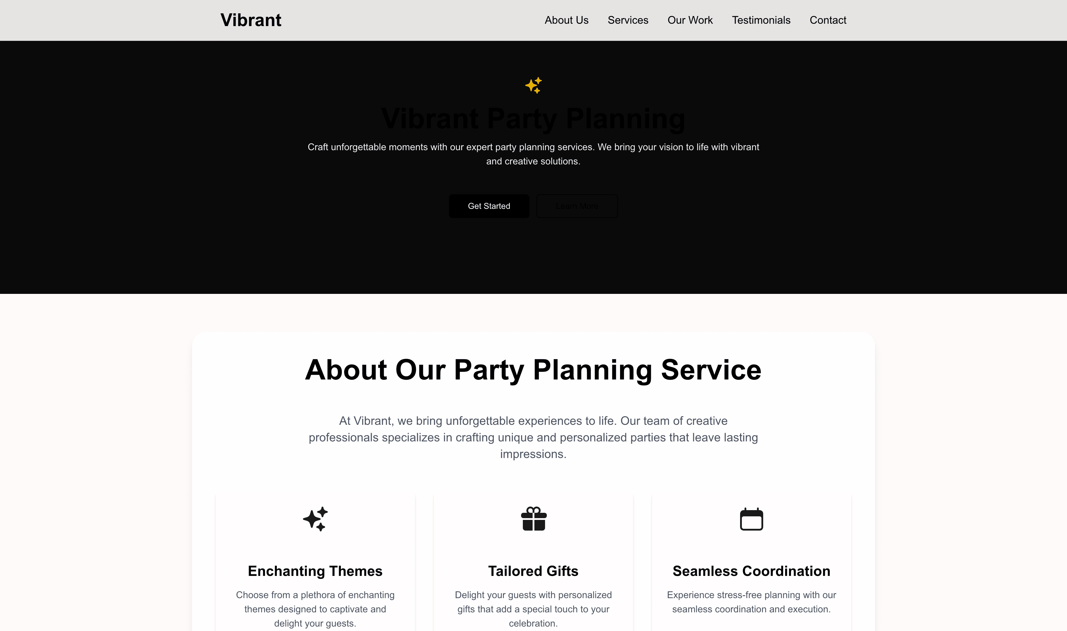 Transform a Party Planning Company (Vibrant) Website Template into Website in Minutes