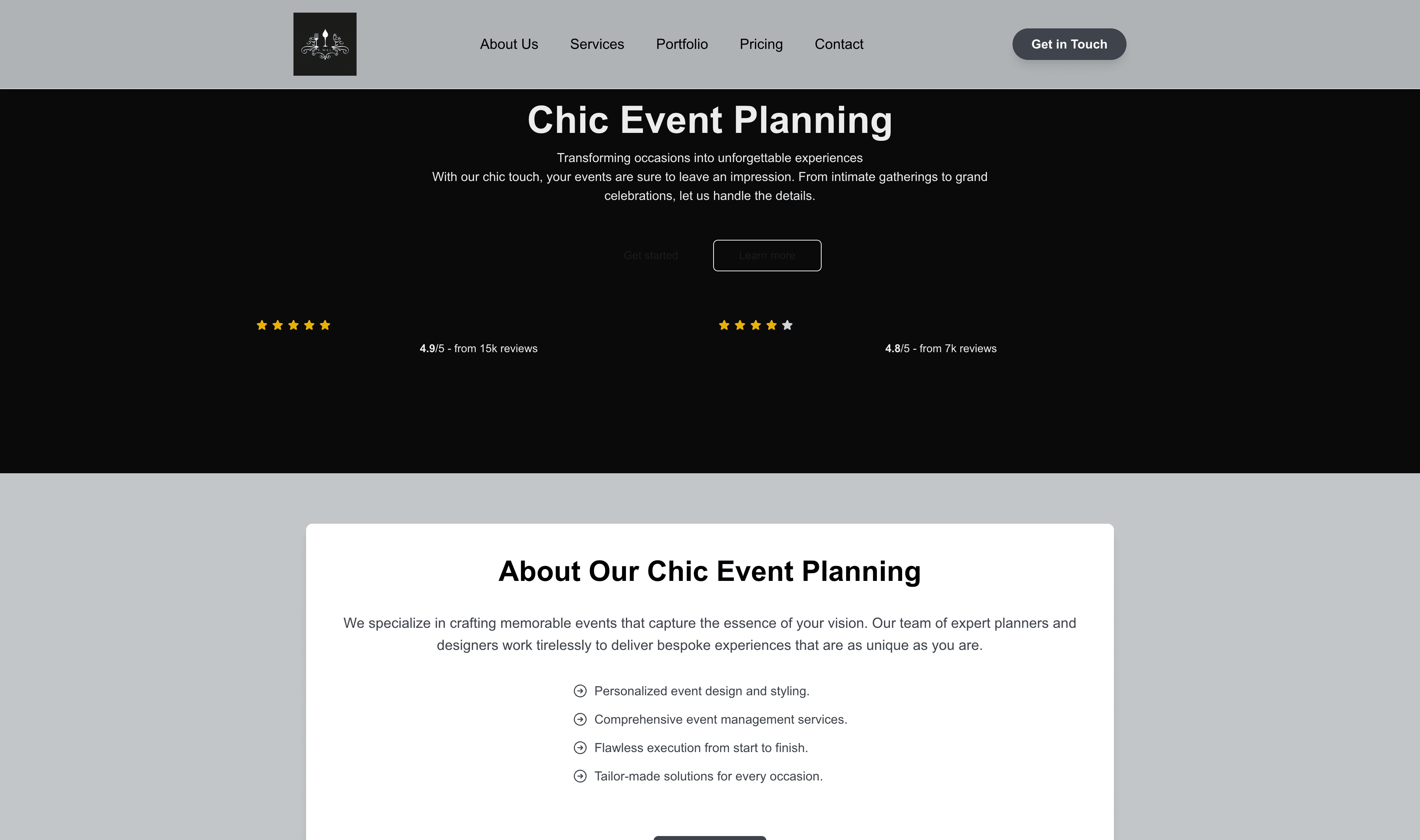 Transform a Event Planning Company (Chic) Website Template into Website in Minutes