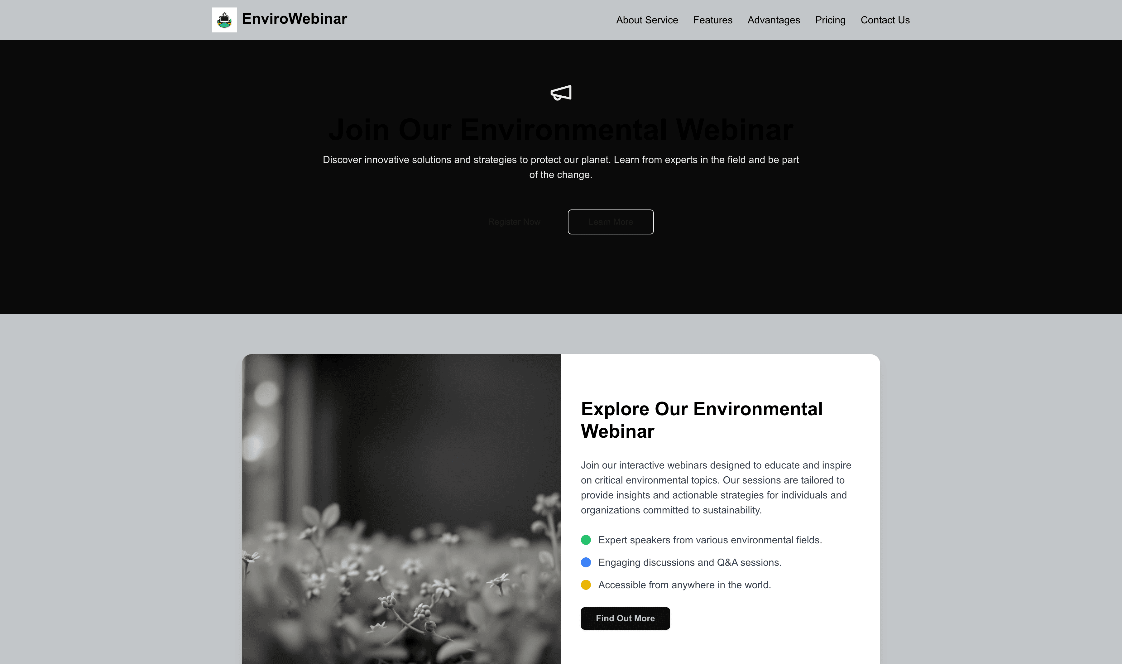 Transform a Environmental Webinar Website Template into Website in Minutes