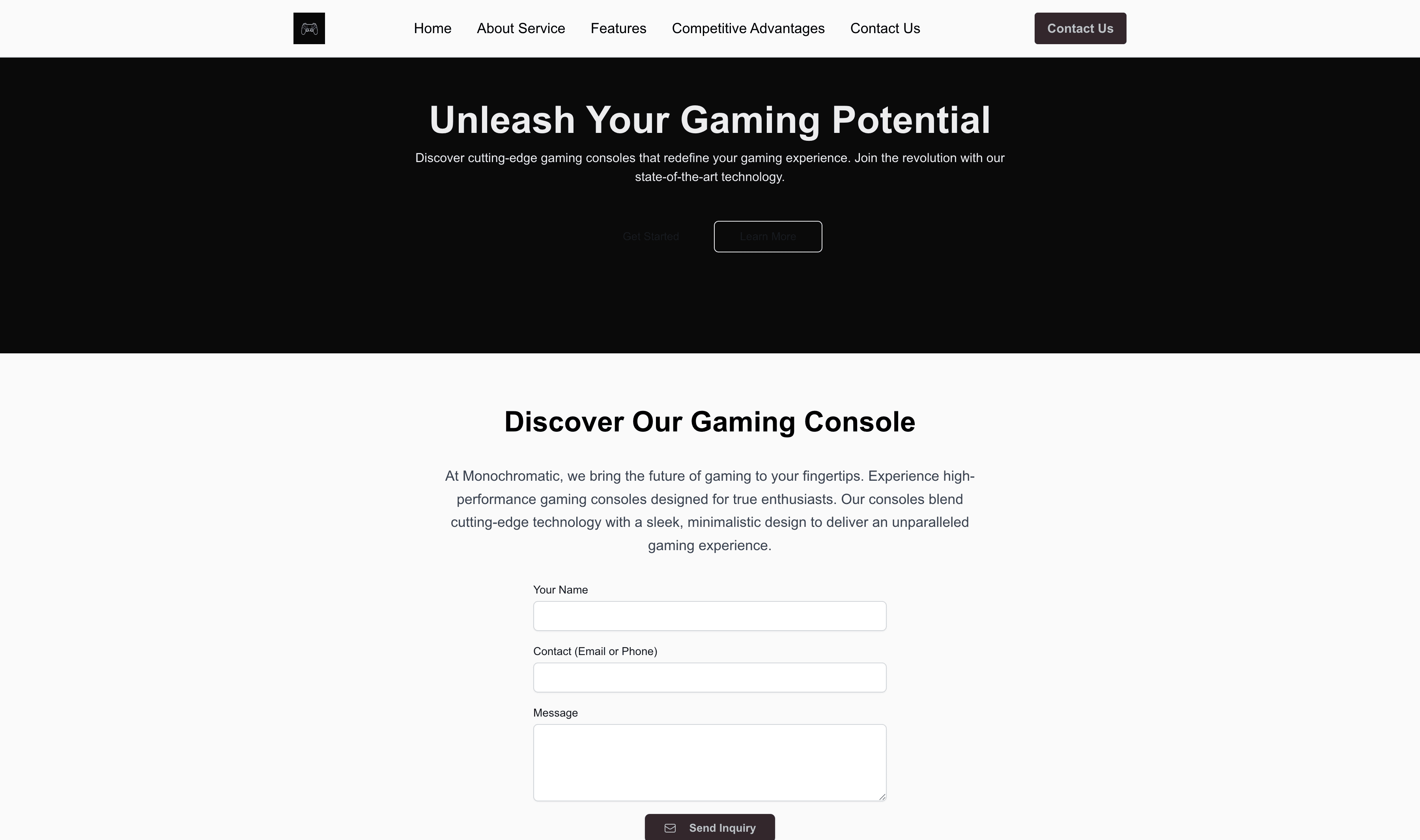 Transform a Gaming Console Company (Monochromatic) Website Template into Website in Minutes