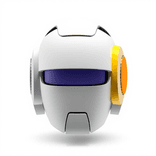 Modern 3D abstract robot face with matte colors and rounded contours.